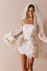 short wedding dress with lace bridal gloves